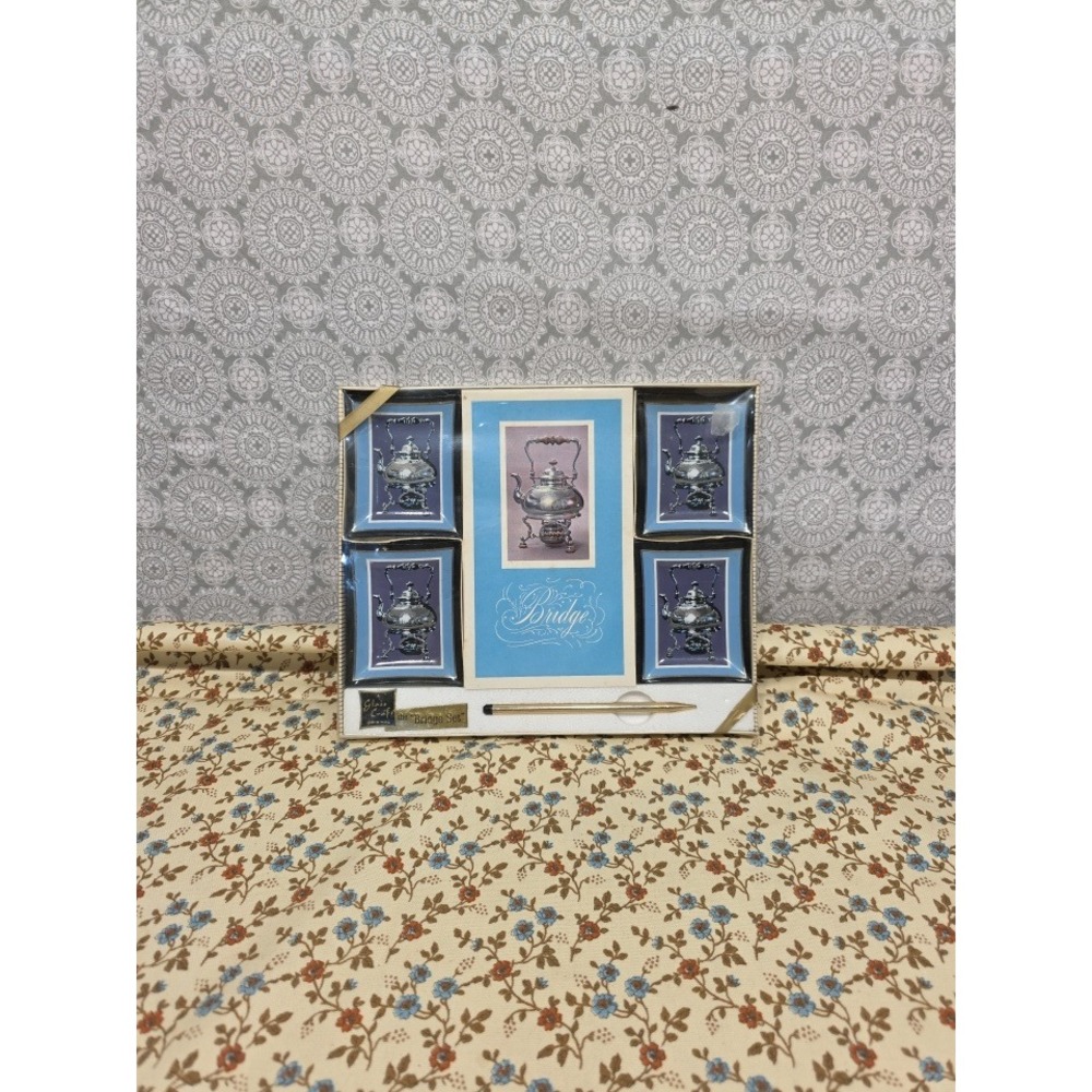 Vintage Glass‎ Craft Original Bridge Set Teapot Design Playing Cards & Score Pad